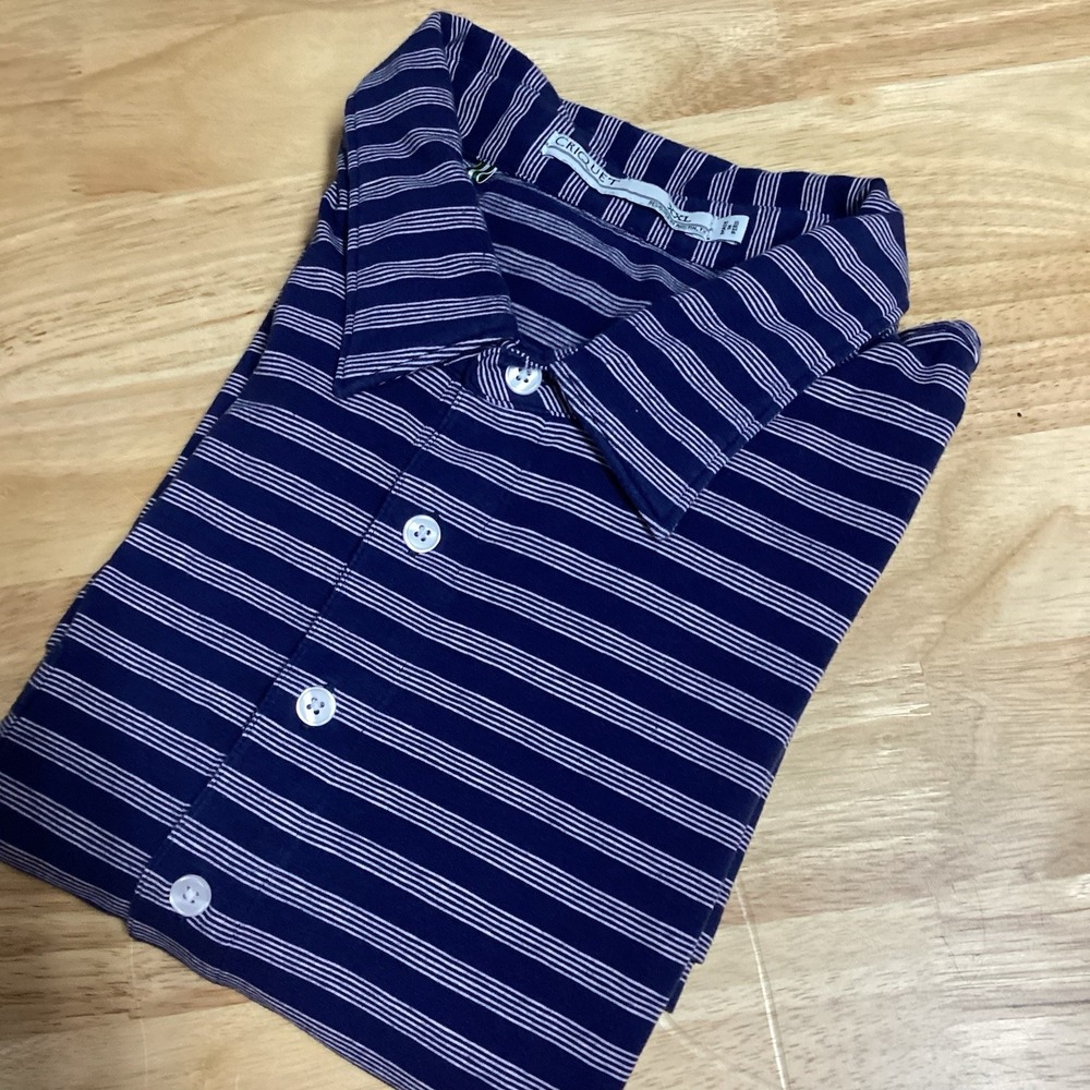 Mens Criquet Short Sleeve Striped Golf Polo Shirt -‎ XXL Blue/White